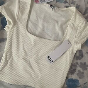 Steve Madden Women's Off-White Ribbed Crop Top